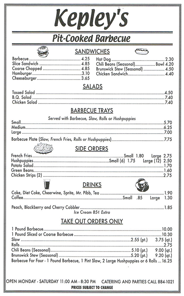 Our Menu Kepleys BarBQ